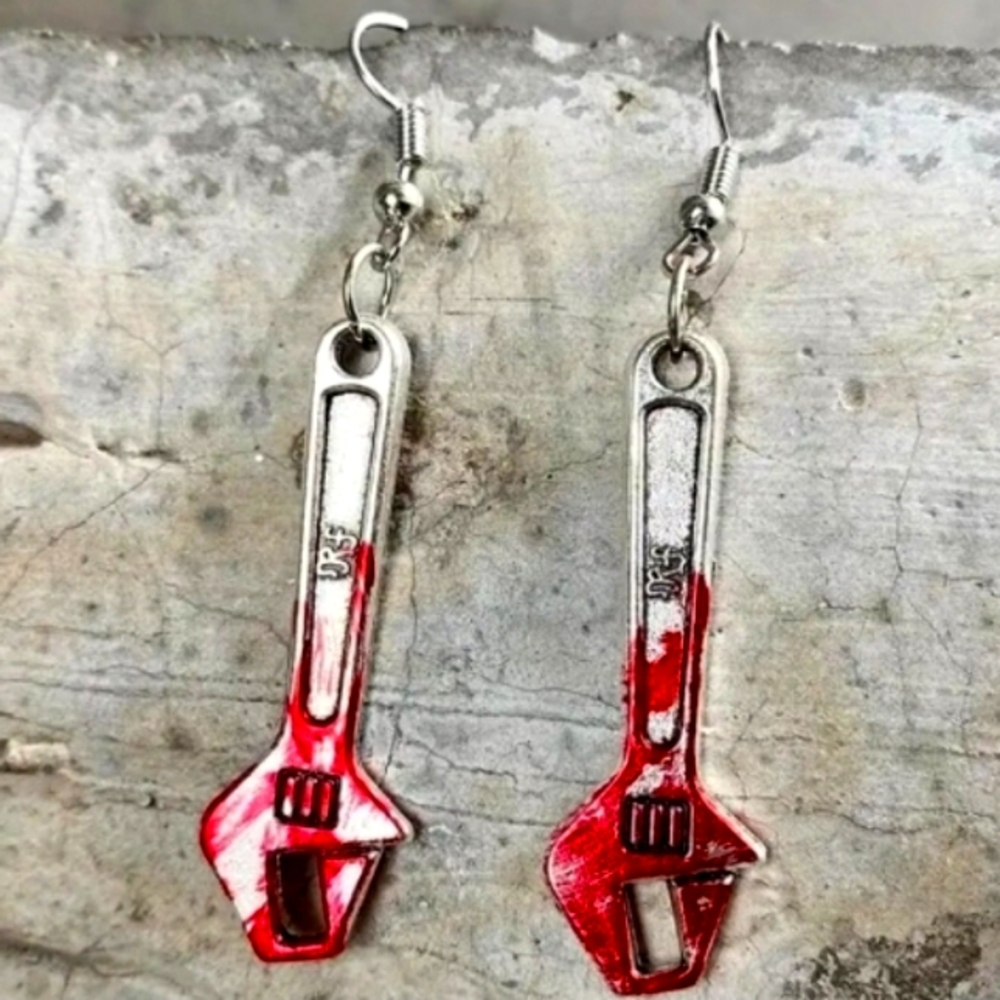 Silver Plated Bloody Wrench Earrings